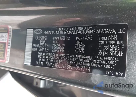 2022 Hyundai Tucson Limited z USA, uszkodzony, nr VIN 5NMJECAE8NH059774